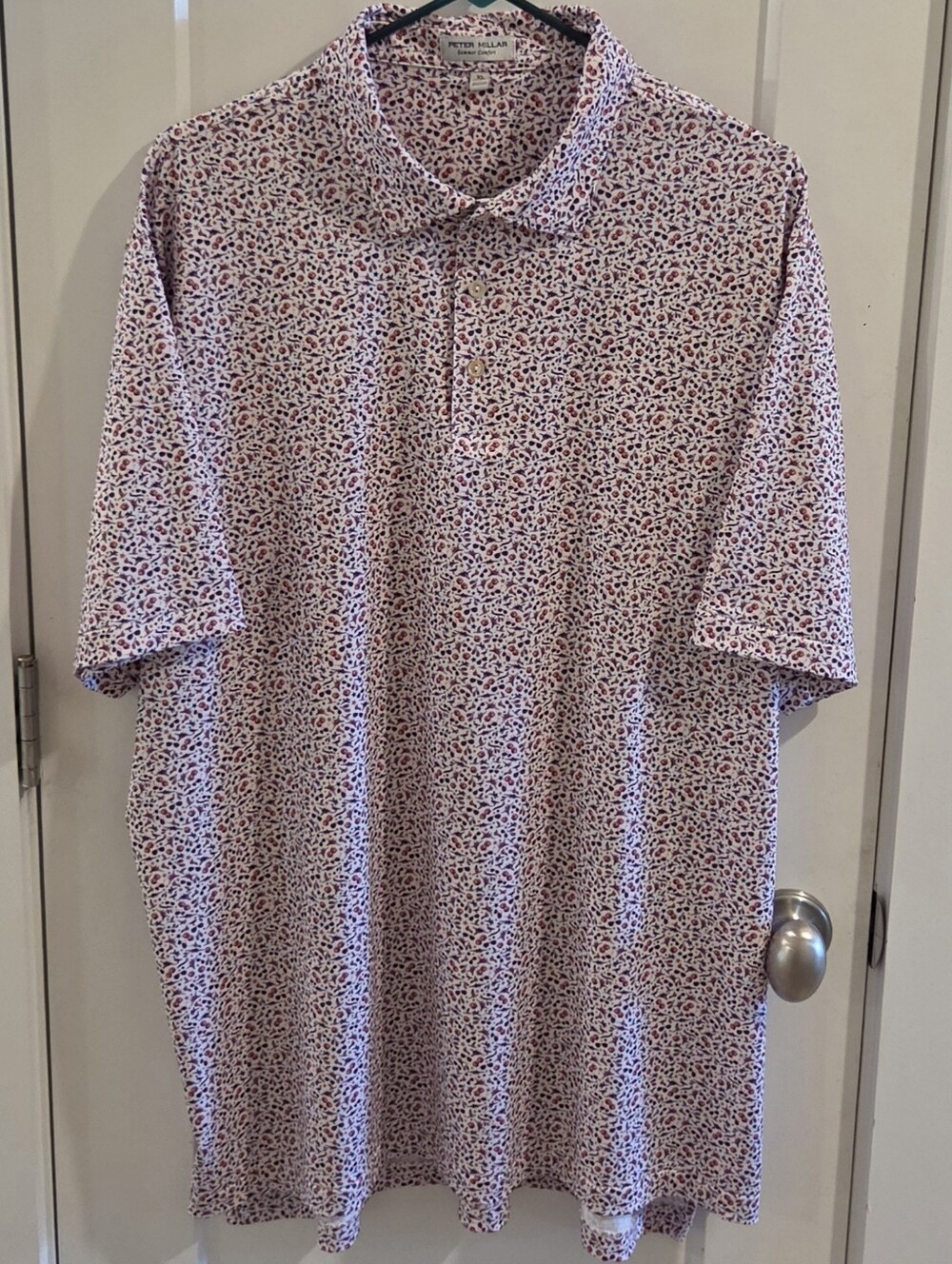 Peter Millar Performance Jersey Polo Shirt - Size XL EK32S - USA Patriotic AOP